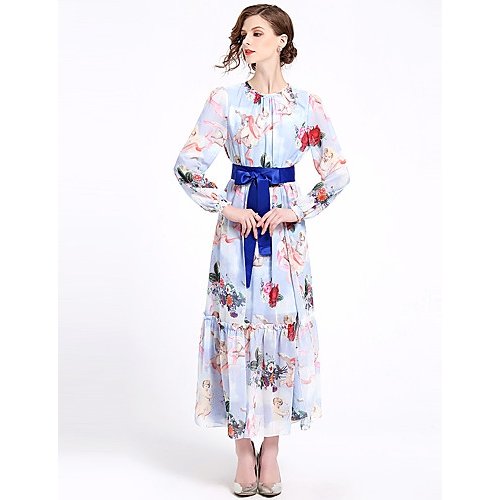 Women vacation, go out, put a chic dress, high waist floral light