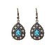 Elegant retro antique brass unique small stainless steel retro teardrop statement earrings with blue stones