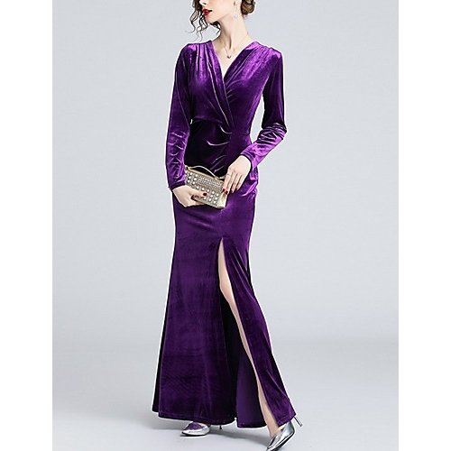 Women Daily tight dress, solid color deep V Royal