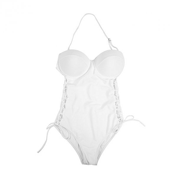 Sexy particular side piece swimsuit shower swimsuit white halter