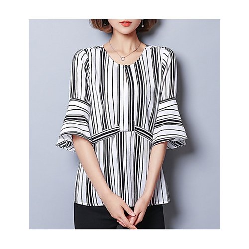 Women basic shirt, striped black and white print