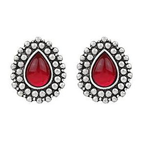 Elegant retro small unique ancient silver earrings and retro statement Burgundy stone