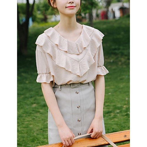 Blouse, solid color round neck