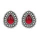 Elegant retro small unique ancient silver earrings and retro statement Burgundy stone