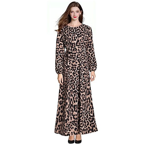 Women work, weekend vintage, lantern sleeve Slim dress Qian, Patchwork leopard print