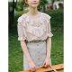 Blouse, solid color round neck