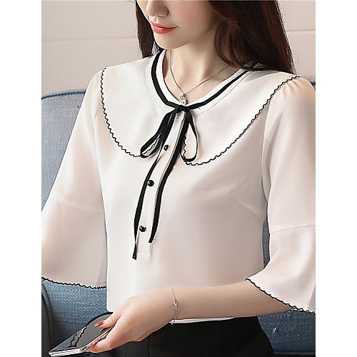 Female retro, basic shirt, solid color flounced