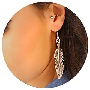 Elegant and unique retro long antique silver leaf earrings retro statement