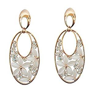 Rose plated stainless white crystalline opal create water drops earrings