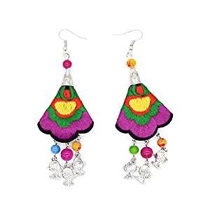 Women vintage fabrics color earrings with China Lucky lock and fish