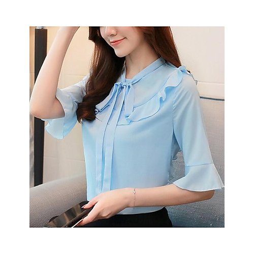 Female retro, basic shirt, solid color flounced