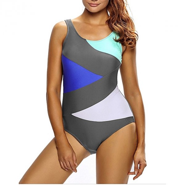 Sexy front strap black color block swimsuit