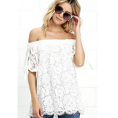 Women basic shirt, solid color strapless, lace