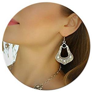 Large elegant silver vintage boho teardrop statement unique retro long drape-style earrings