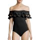 Bikini strapless flounced female swimsuit bikini swimsuit with bra pad monomer beachwear - Black