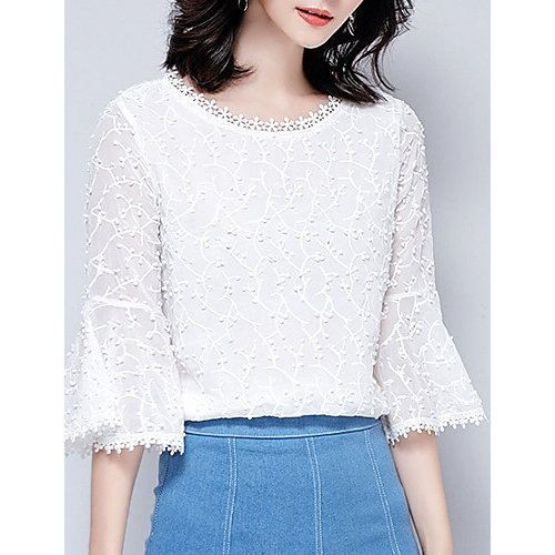 Blouse, solid color round neck