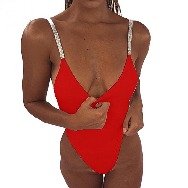 Sexy women padded swimwear swimsuit solid glittering bodysuit