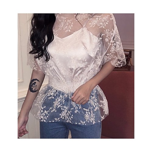 Women basic shirt, geometric lace