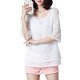 Female cotton shirt, solid color round neck