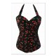 Retro black cherry print swimsuit